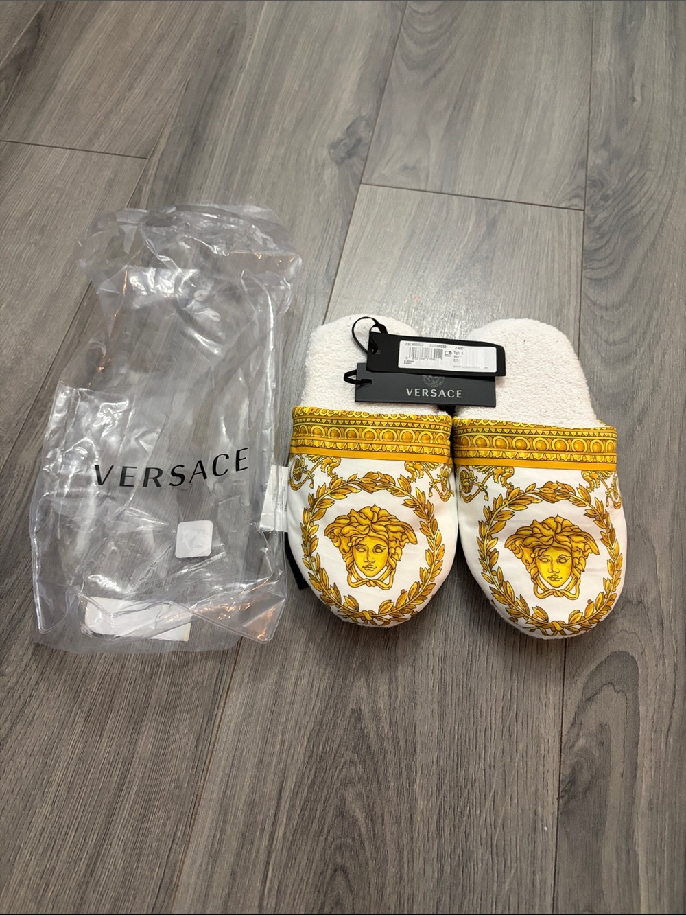 Versace White & Gold Baroque Medusa Slip-On Slippers size S